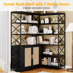 Corner Bookshelf - 6 Tier Corner Book Shelf with Storage, Farmhouse L Shaped Book-Shelf with Cabinet, Modern Industrial Bookcase for Home Office