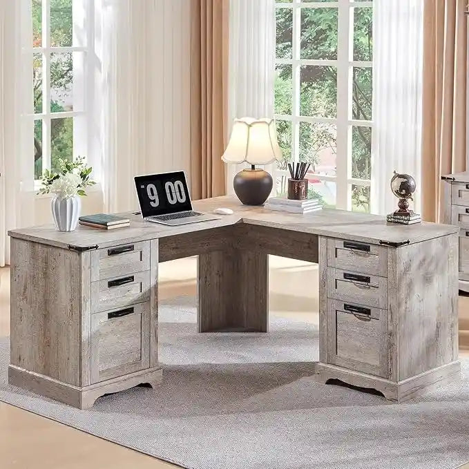 60 Farmhouse L Shaped Executive Desk, Wood Corner Desk, Computer Desk