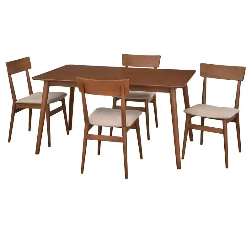 Lifestorey 5pc Newington Mid-Century Modern Rectangular Dining Set Walnut/Mocha