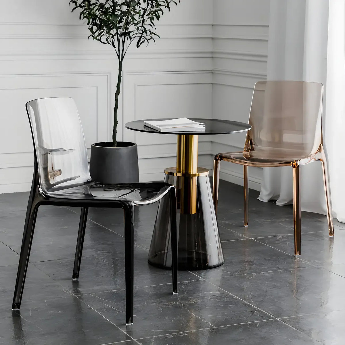 Amber Acrylic Armless Low Back Dining Chair