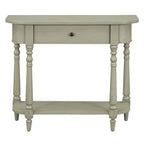 Retro Narrow Console Table with Curved Corner, Top Drawer & Open Shelf