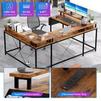 Large U-Shaped Corner Computer Desk with Power, LED Lights, Monitor Stand and Storage for Home Office & Executive Use