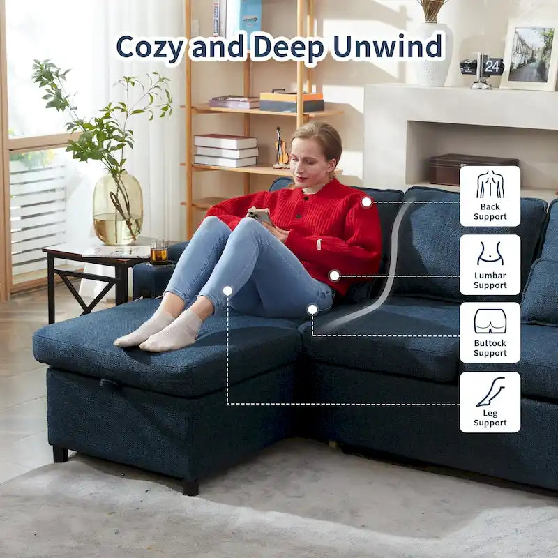 80 L-Shaped Sofa Couch Bed, Sofa Sleeper with Pull Out Bed, Reversible Sleeper Sofa Bed