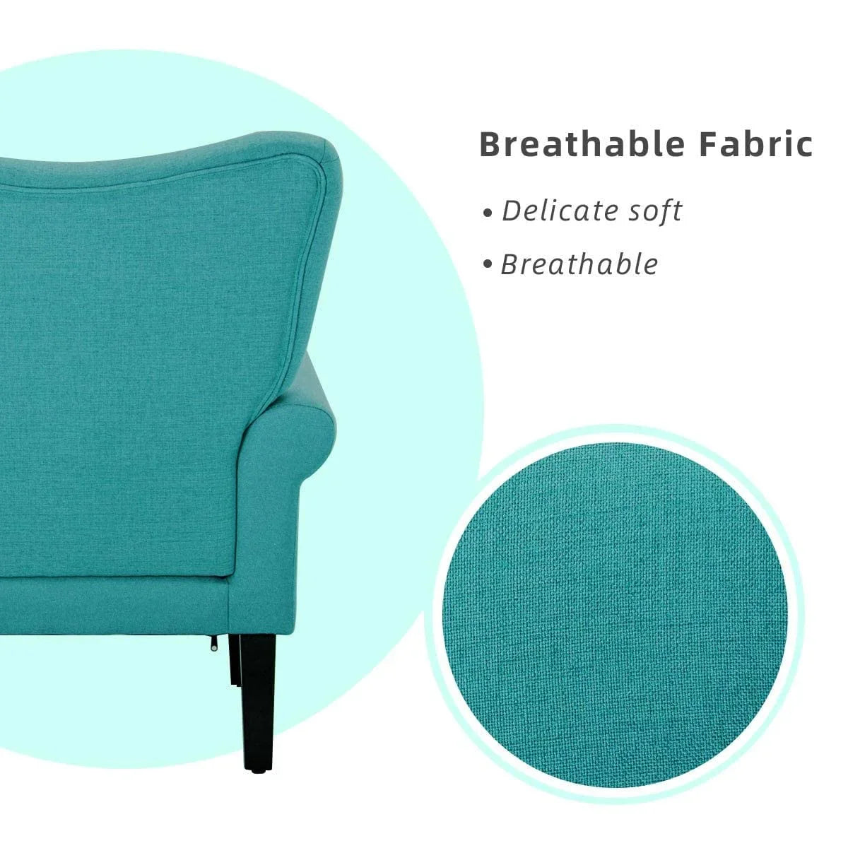Erommy Modern Accent Chair, High Back Armchair, Upholstered Fabric Button Single Sofa with Wooden Legs for Living Room