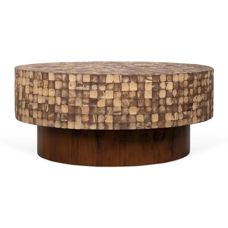 Mila Coconut Shell Round Pedestal Coffee Table by East at Main