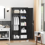 72 Tall Metal Lockable Wardrobe Armoire Storage Cabinet Locker with Hanging Rod for Garage, Gym, Home Office