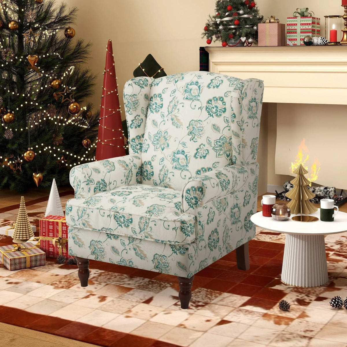 Erommy Modern Accent Chair, High Back Armchair, Upholstered Fabric Button Single Sofa with Wooden Legs for Living Room