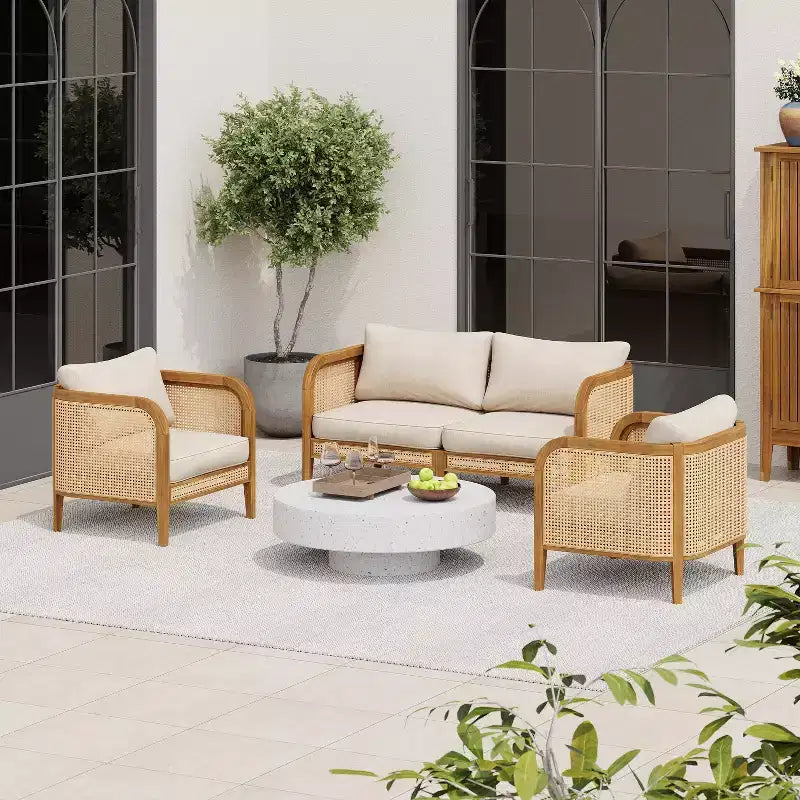 Christopher Knight Home Maciej 3 Piece Outdoor Rustic Acacia Wood and Rattan Seating Set