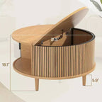 NAYSAYE Round Coffee Table with Storage, 31.5 Fluted Center Table for Living Room, Modern Walnut Wood Circle End Table for Small Space