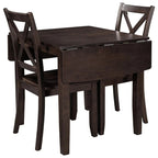 3-Piece Wood Drop Leaf Breakfast Nook Dining Table Set with 2 X-back Chairs for Small Places