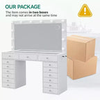 BALHAM TRADE-15 Drawers Vanity 3 Color Modes Adjustable Brightness Glass Top Vanity Desk with Stool