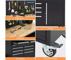 61-Inch 10-Drawer Rolling Tool Chest & Garage Workbench with Power Strip, Solid Rubber Wood Top, 1675 LBS Load Heavy Duty Mobile Workstation Cabinet