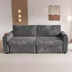 Dyonery 91 Sectional Sleeper Sofa Bed with Pull Out Bed,Reclining Backrest/Two Pull Out Beds/USB Ports/Cup Holders, Plush Corduroy