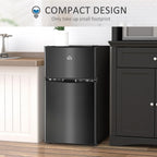 HOMCOM Double Door Mini Fridge with Freezer, 3.2 Cu.Ft Compact Refrigerator with Adjustable Shelf, Adjustable Thermostat