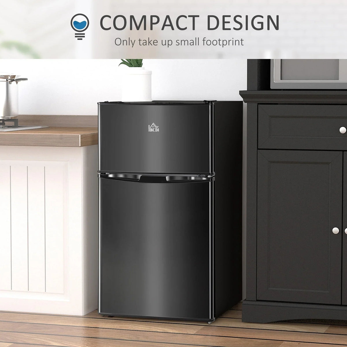 HOMCOM Double Door Mini Fridge with Freezer, 3.2 Cu.Ft Compact Refrigerator with Adjustable Shelf, Adjustable Thermostat