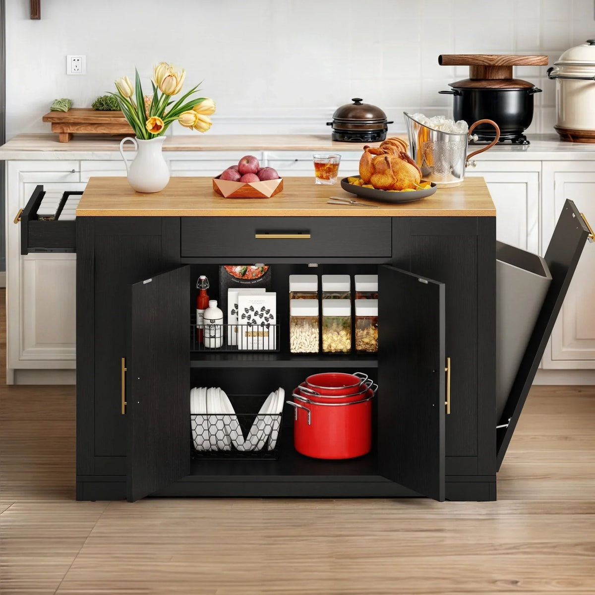 Moasis 53-inch Rolling Kitchen Island Storage Cabinet Portable Mobile Kitchen Cart