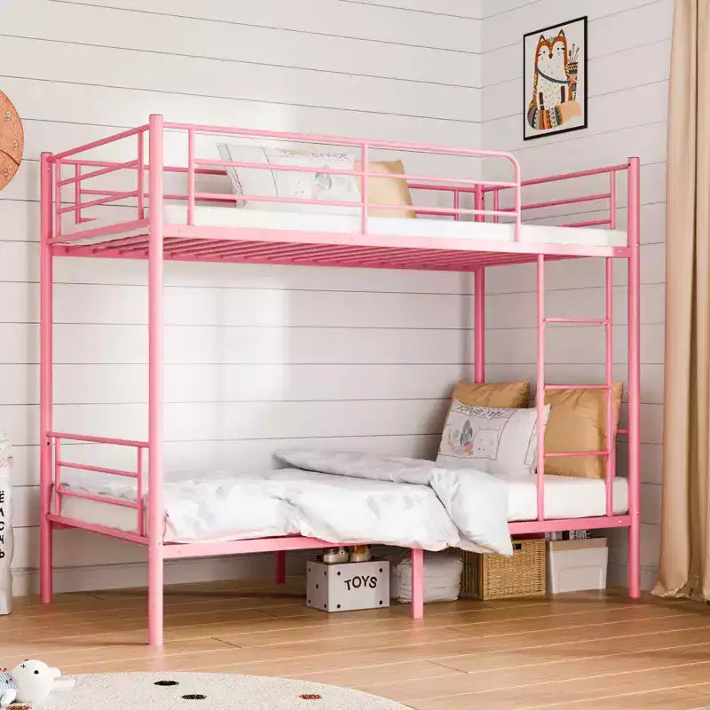 Karl Home Twin Over Twin Steel Bunk Bed Frame Ladder Bedroom Dorm Room for Kids Adult Children