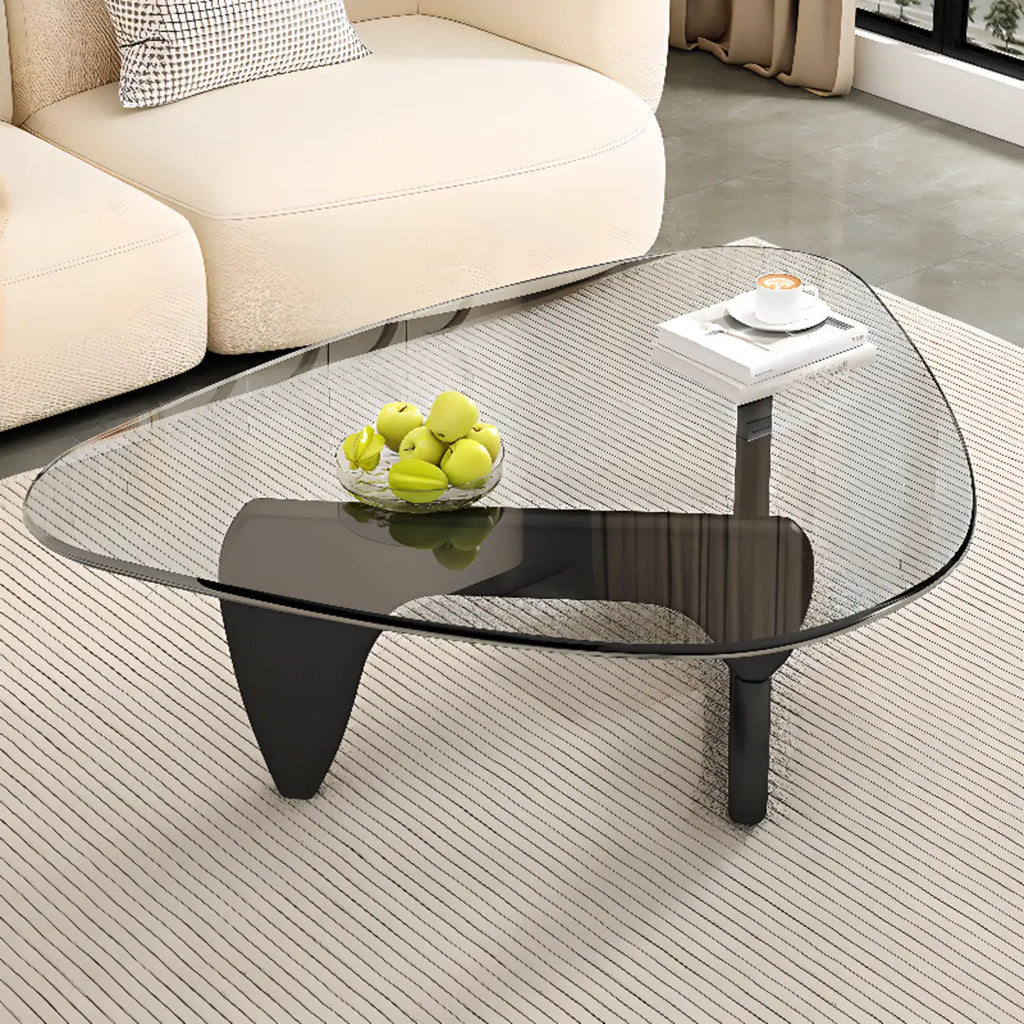 Triangular Wood Glass Top Coffee Table
