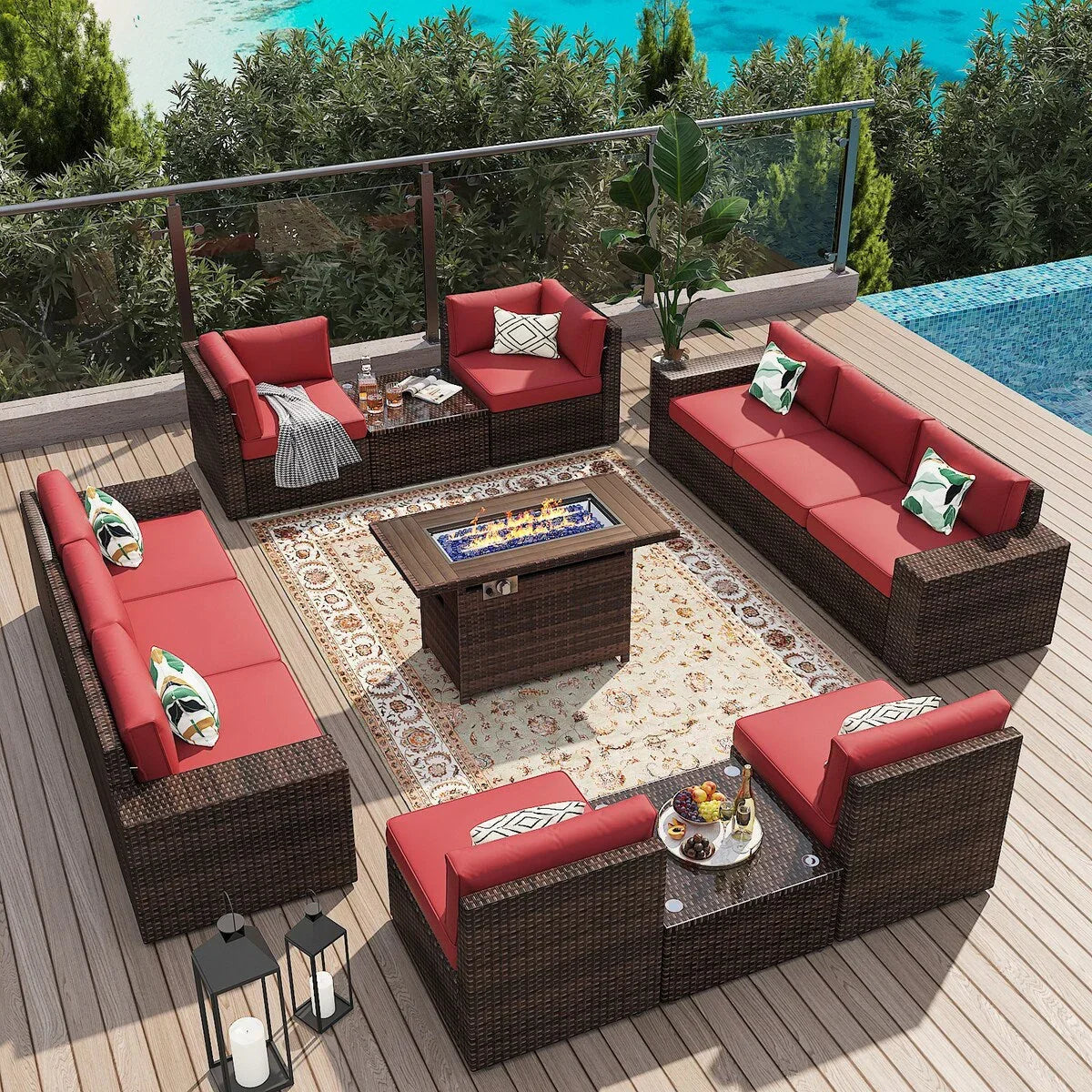 13 Pieces Patio Furniture Set with 44Fire Pit Table