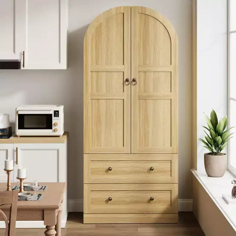71 High Arched Bookcase, Wooden Arched Bookshelf With Doors and Drawers, Large Arched Display Bookcase With Storage, Suitable for Office Living Room