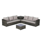 6-Piece Wicker Sectional Sofa Set with Corner & Glass Table