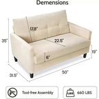 Dyonery 50 Loveseat Sofa, 2-Seater Love Seat for Office & Small Spaces, 24 Deep Seat, FSC Solid Wood Frame, Tool-Free Assembly