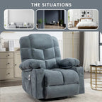 Grey Oversized Recliner with Heat and Massage, 150 Recline, 30 Rocking, USB Charging, and 2 Cup Holders