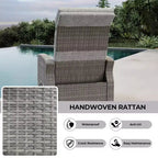 Indoor Outdoor Wicker Recliner Chair with Flip-Up Table Air Pump 155 Lay Flat, Adjustable Wicker Lounge Recliner Chair with Backrest and Footrest