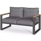 Heynemo Aluminum Outdoor Loveseat, All-Weather Metal Patio Furniture Sofa, Patio Sofa Chair for Porch Backyard Garden