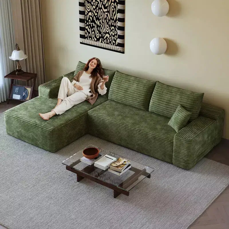 107 Inch Plush Corduroy Fabric Black Cloud Sectional Couch with L-Shape Chaise Modern Modular Sofa with Deep Seat for Living Room Apartment