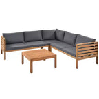 Polibi Acacia Corner Outdoor Sofa Set with Matching Coffee Table