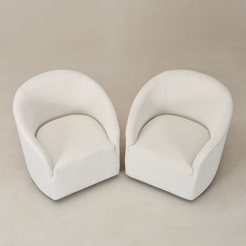 KINWELL 32 W Boucle Upholstered Swivel Barrel Armchair (Set of 2)