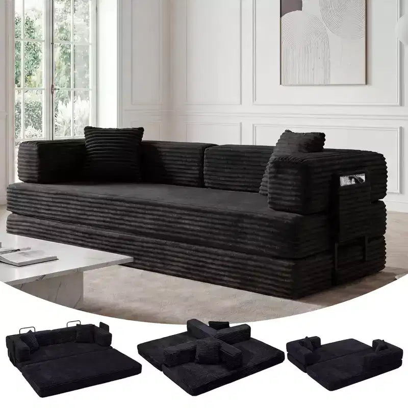 80.7 5-in-1 Convertible Sleeper Sofa Bed aï¿?Corduroy, 1200 lbs, No Assembly