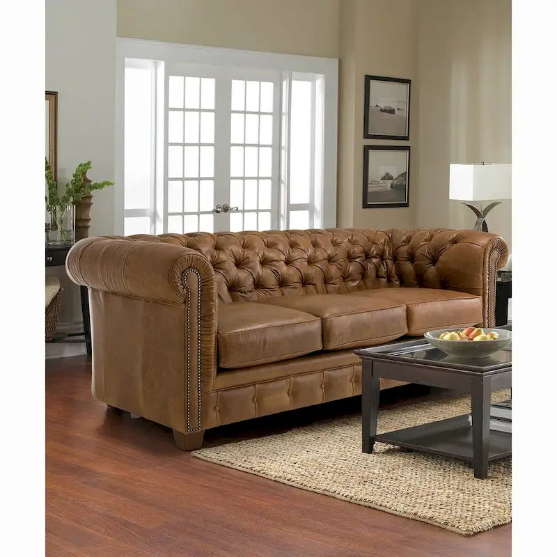 Hancock Tufted Top Grain Italian Leather Chesterfield Sofa - 31 H x 86 W x 40 D