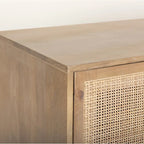Grier Light Brown Solid Wood with Cane 4 Door Sideboard - 72.0L x 18.0W x 31.0H