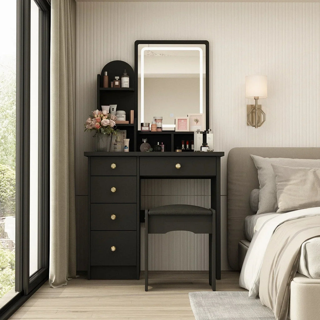 Makeup Vanity Set Table With LED Light &Mirror & Stool