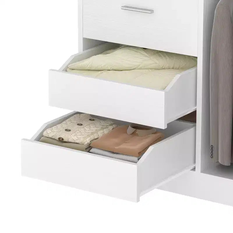 Closet Organizer with Wood Drawers, Freestanding Closet System with Hanging Rods