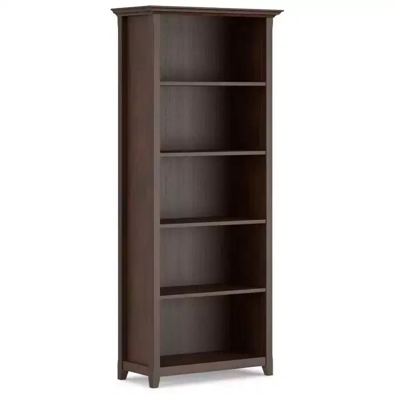 70 Five-Shelf Solid Wood Bookcase - Lacquered Pine, 4 Adjustable Shelves