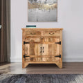 39 Inch Artisanal Farmhouse Style 2 Drawer Mango Wood Cabinet Console with 2 Door Storage Rustic Brown