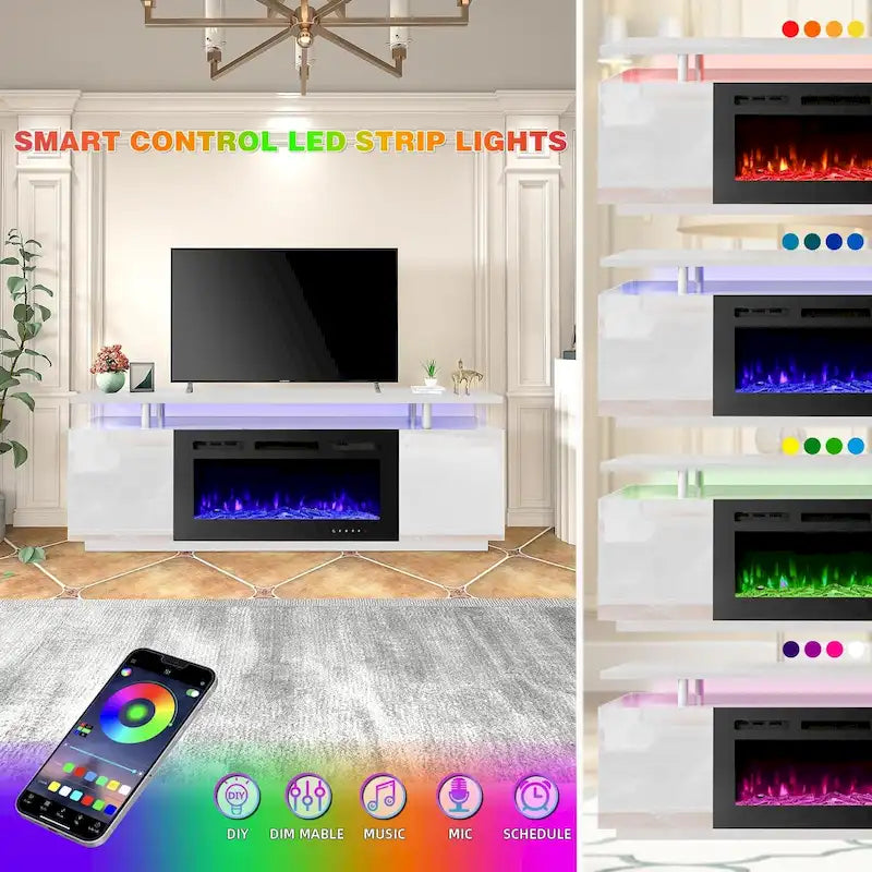36 Electric Fireplace TV Stand, Entertainment Center & TV Console for TVs up to 80, Modern Fireplace Heater for Living Room