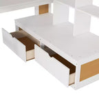 Full Size Loft Bed with Stairs and Desk, Wood Loft Beds Frame with Storage Drawers and Bookcase Shelves for Adults Teens Kids