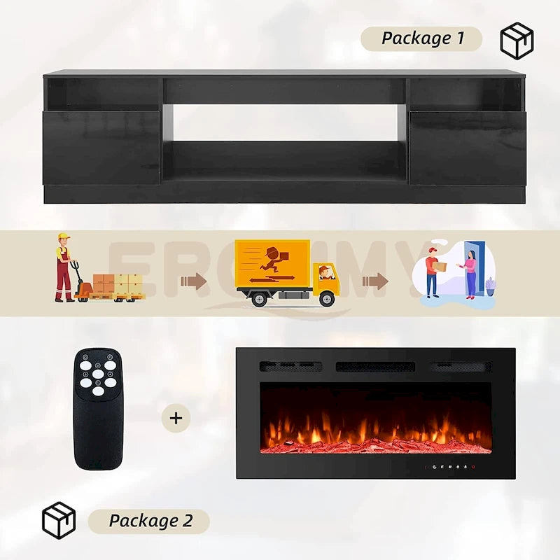 36 Electric Fireplace TV Stand, Entertainment Center & TV Console for TVs up to 80, Modern Fireplace Heater for Living Room