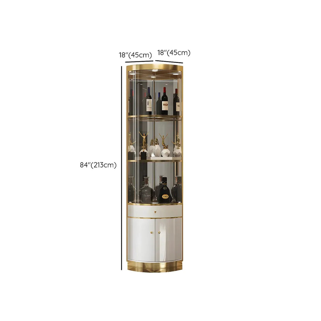 Glam Glossy Glass Gold Metal Rounded Display Corner Cabinet