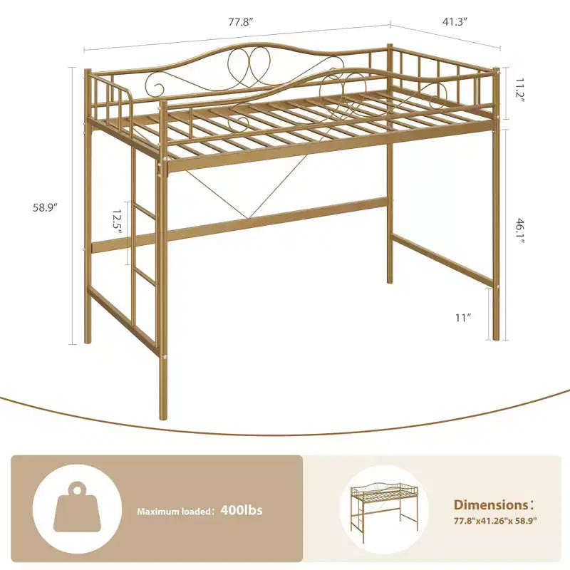 Loft Bed Twin Size with Removable Ladder & Full Safety Guardrail, Twin Loft Bed Heavy-Duty Metal Frame 400 Lbs Weight Capacity, Space Saving