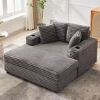Corduroy 3-Seat Lounge Sofa with Cup Holders & Charging Ports