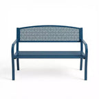 2 Person Metal Outdoor Bench for Garden, Steel Benches Furniture with Geometric Backrest for Patio, Garden & Porch