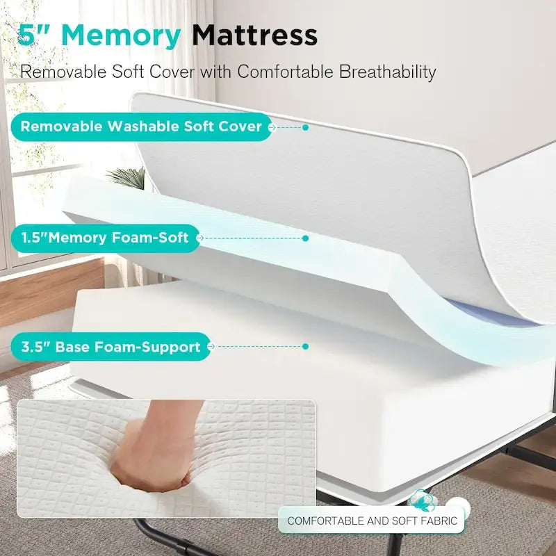 Erommy Folding Bed with Memory Foam Mattress: Portable foldable guest bed for adults with luxurious 5-inch memory foam mattress