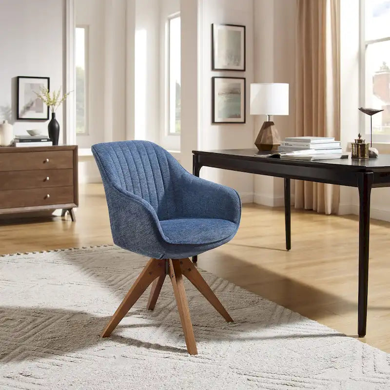 Modern Home Office Swivel Arm Accent Chair with Wood Legs