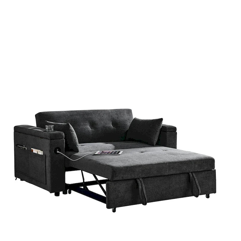 54 Pull-Out Sleeper Sofa Bed Double Seat Recliner Sofa Bed