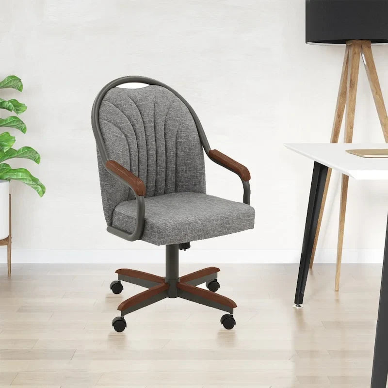 Chromcraft Douglas Caster Dining Chairs in Chestnut, Gray Finish (Set of 2)